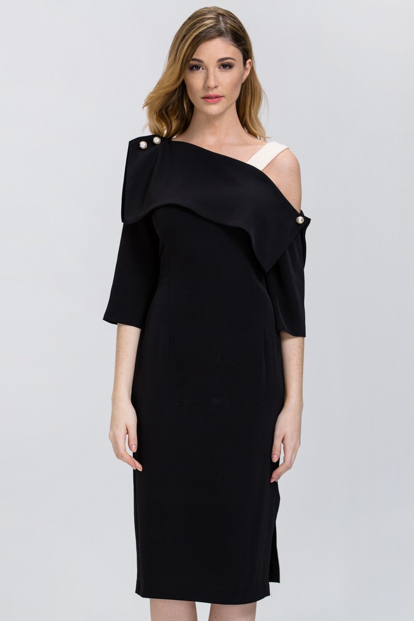 Black Asymmetric Pearl Pin Midi Dress - ownthelooks-Development