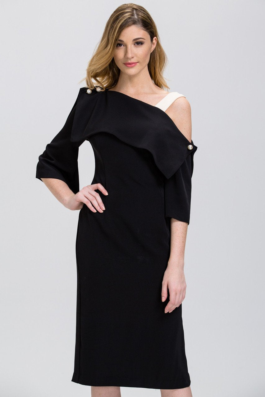 Black Asymmetric Pearl Pin Midi Dress - ownthelooks-Development