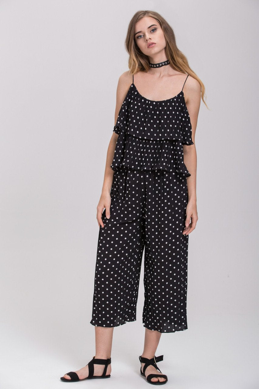 Black Polkadot Pleated Tiered Ruffle Co-ord - ownthelooks-Development