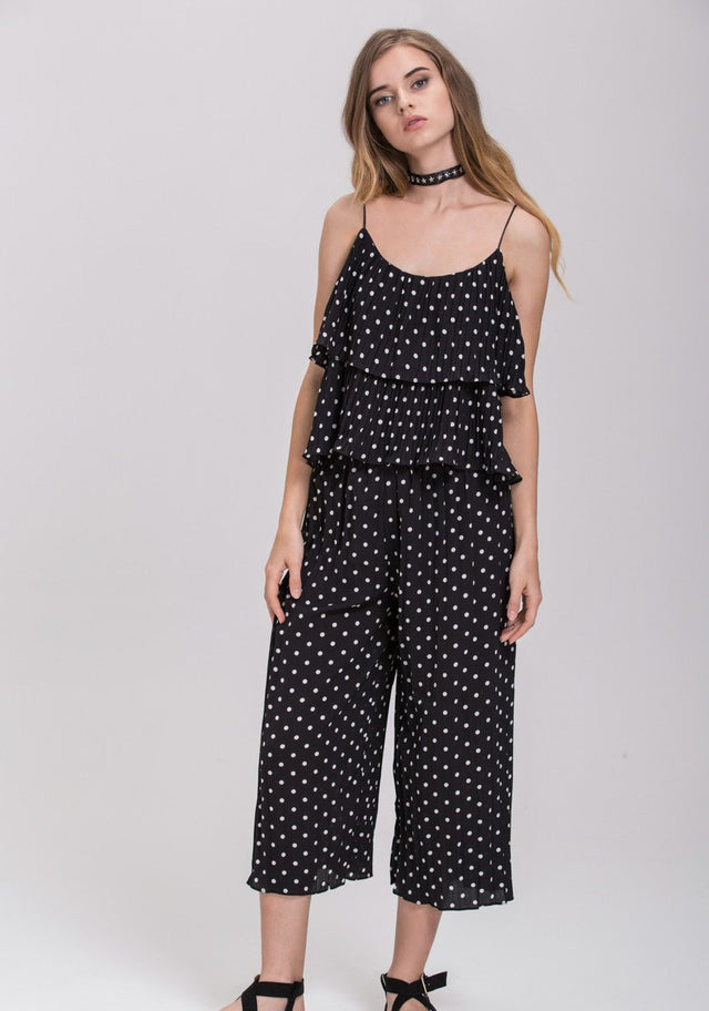 Black Polkadot Pleated Tiered Ruffle Co-ord - ownthelooks-Development