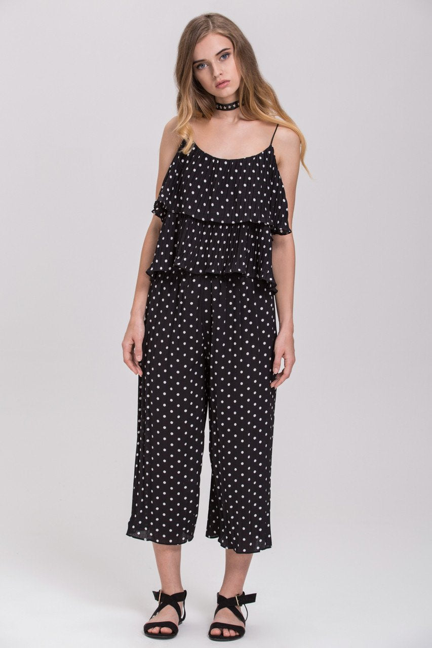 Black Polkadot Pleated Tiered Ruffle Co-ord - ownthelooks-Development