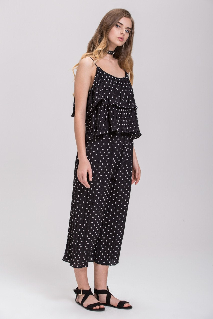Black Polkadot Pleated Tiered Ruffle Co-ord - ownthelooks-Development