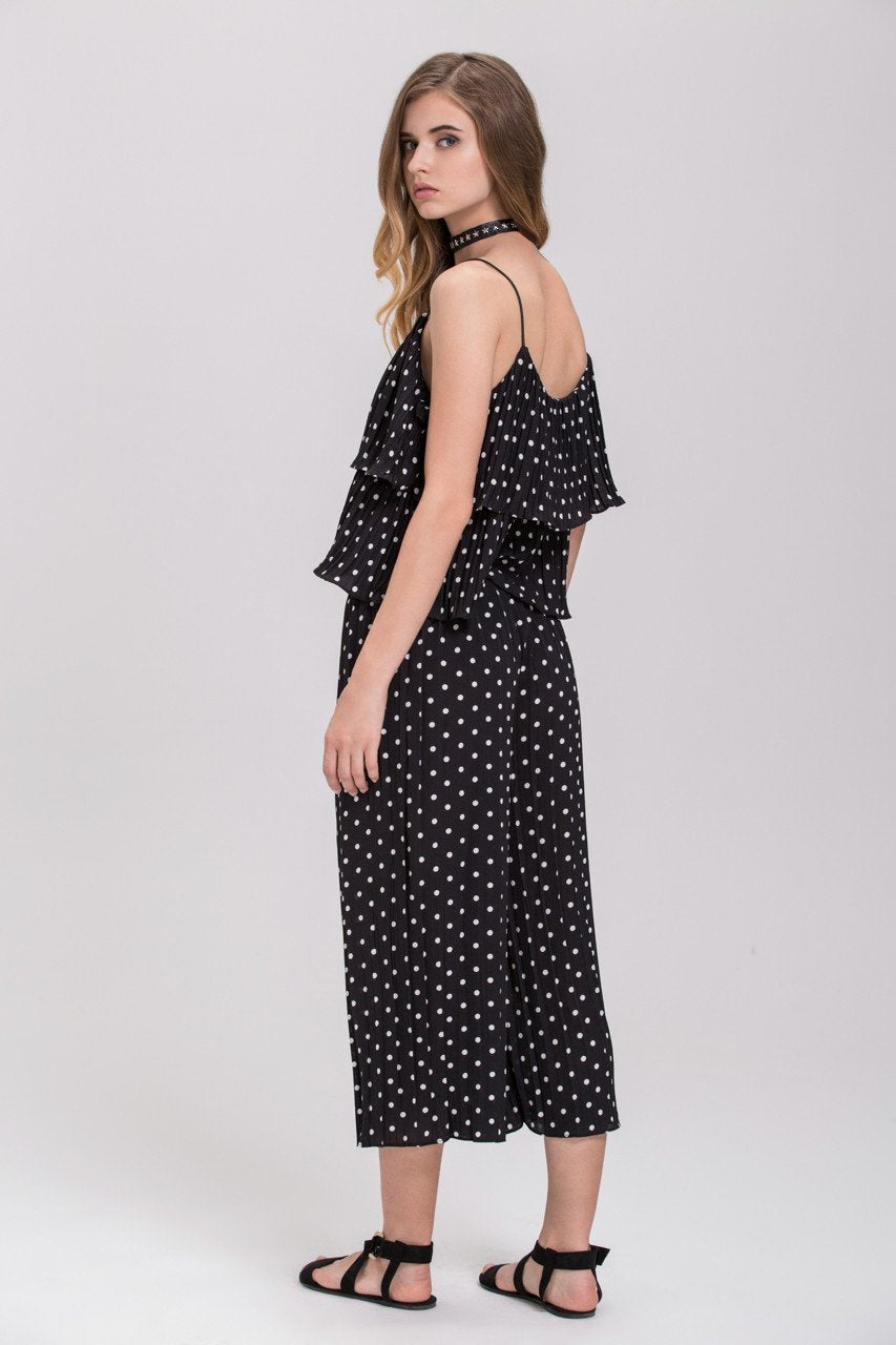 Black Polkadot Pleated Tiered Ruffle Co-ord - ownthelooks-Development