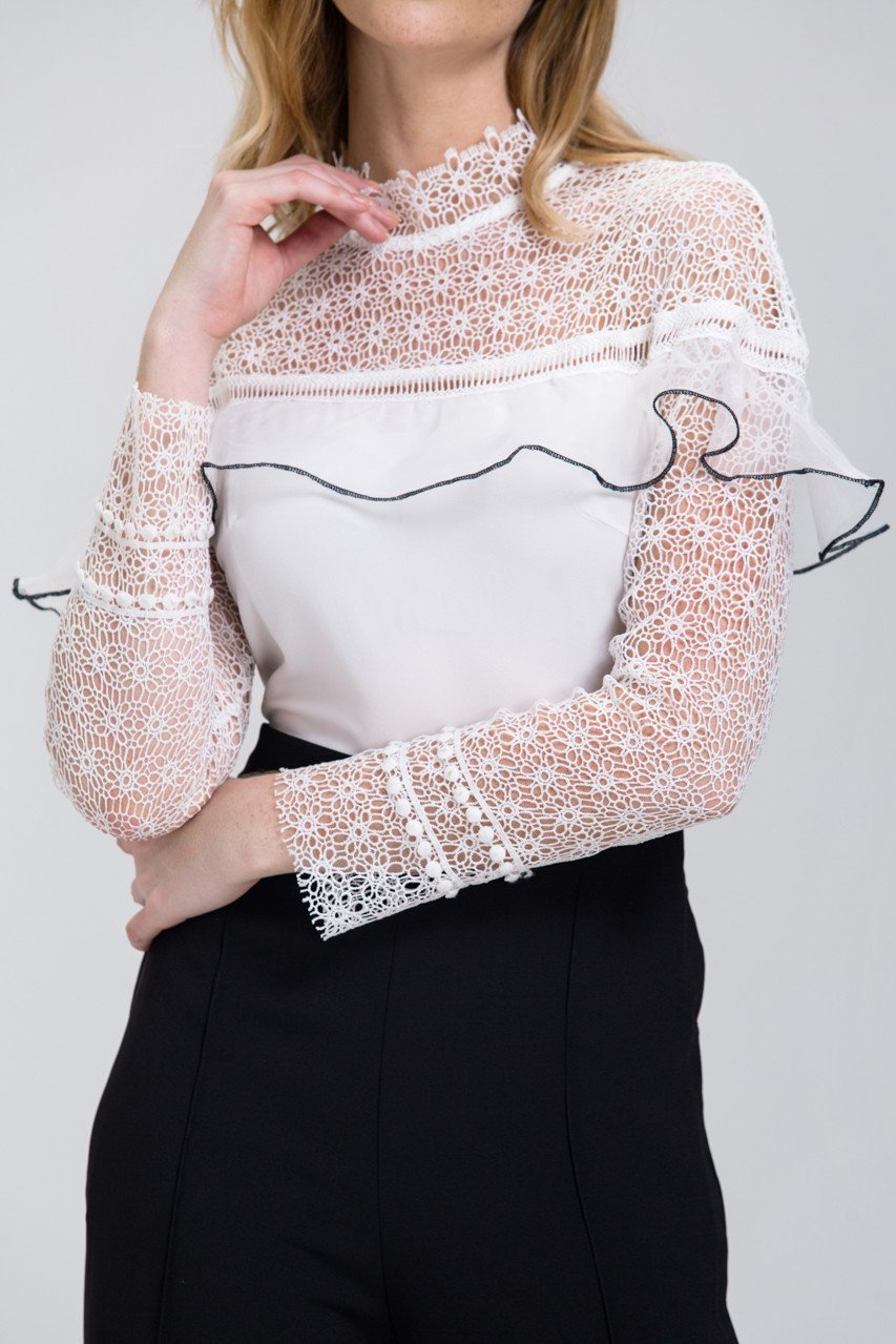 Black and White Heavy Lace Long Sleeves Palazzo Jumpsuit - ownthelooks-Development