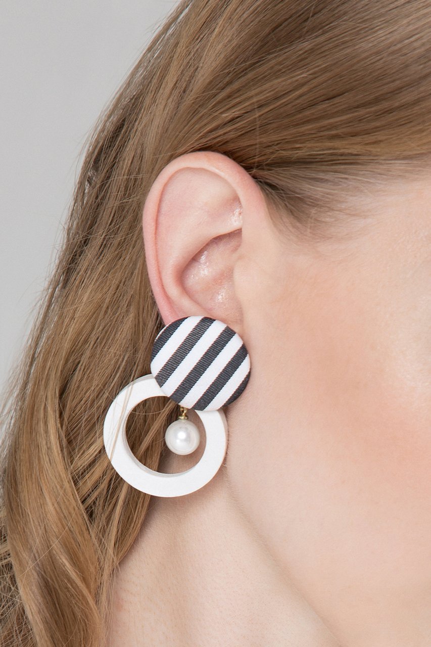 Black and White Stripe Pearl Hoop Earrings - ownthelooks-Development