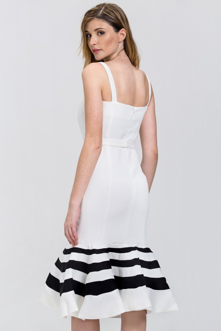 Fatima Almomen - Black and White Stripe Trumpet Midi Dress - ownthelooks-Development