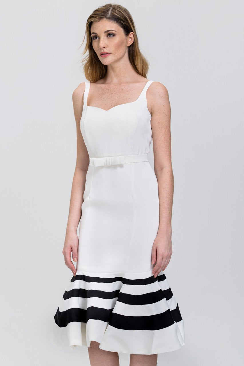 Fatima Almomen - Black and White Stripe Trumpet Midi Dress - ownthelooks-Development