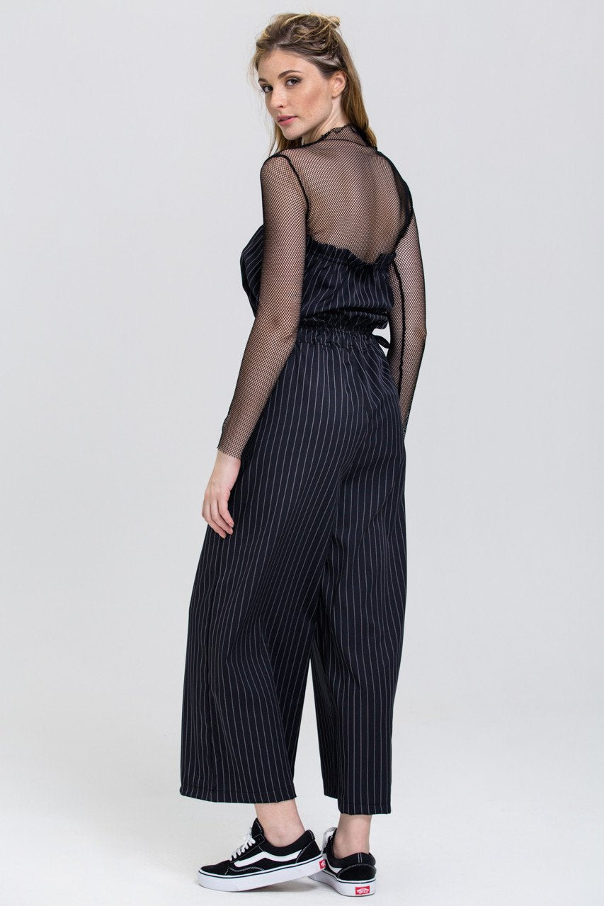 Black Pin Stripe Strapless Palazzo Jumpsuit - ownthelooks-Development