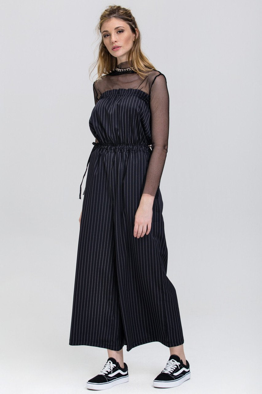 Black Pin Stripe Strapless Palazzo Jumpsuit - ownthelooks-Development