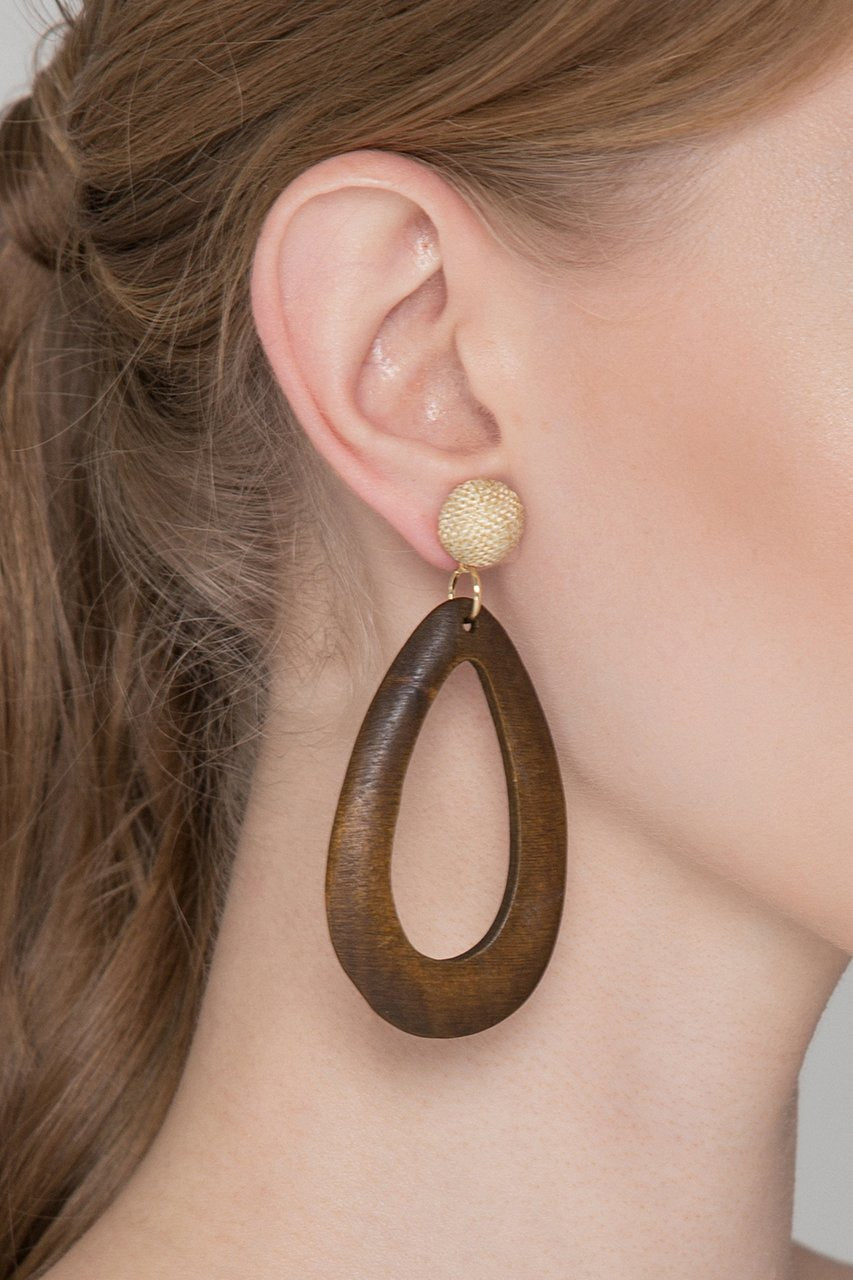 Brown Oval Wood Earrings - ownthelooks-Development