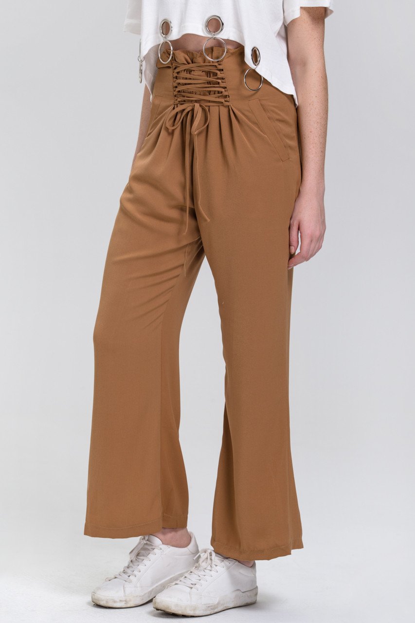 Camel Corset Waist Palazzo Trousers - ownthelooks-Development