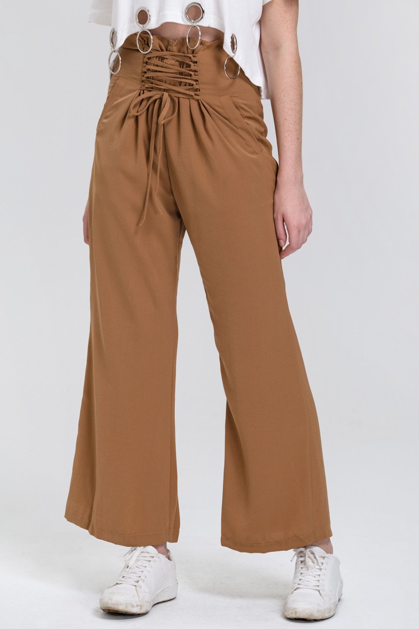 Camel Corset Waist Palazzo Trousers - ownthelooks-Development