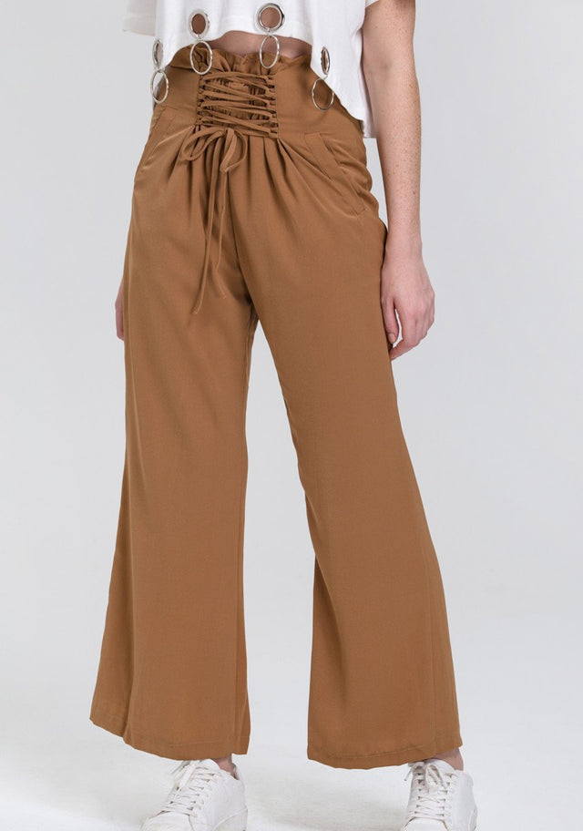 Camel Corset Waist Palazzo Trousers - ownthelooks-Development
