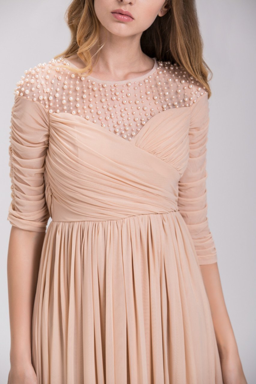 Champagne Pearl Evening Maxi Dress - ownthelooks-Development