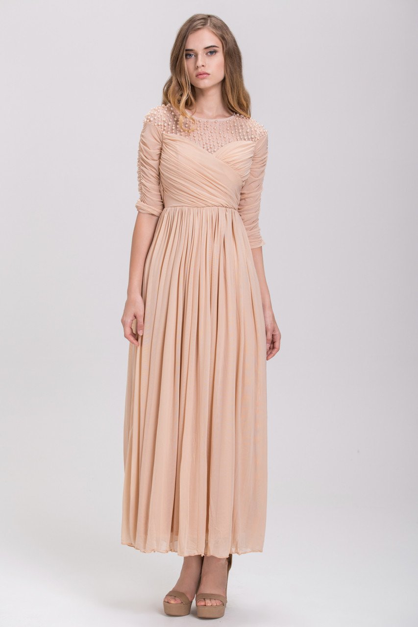 Champagne Pearl Evening Maxi Dress - ownthelooks-Development