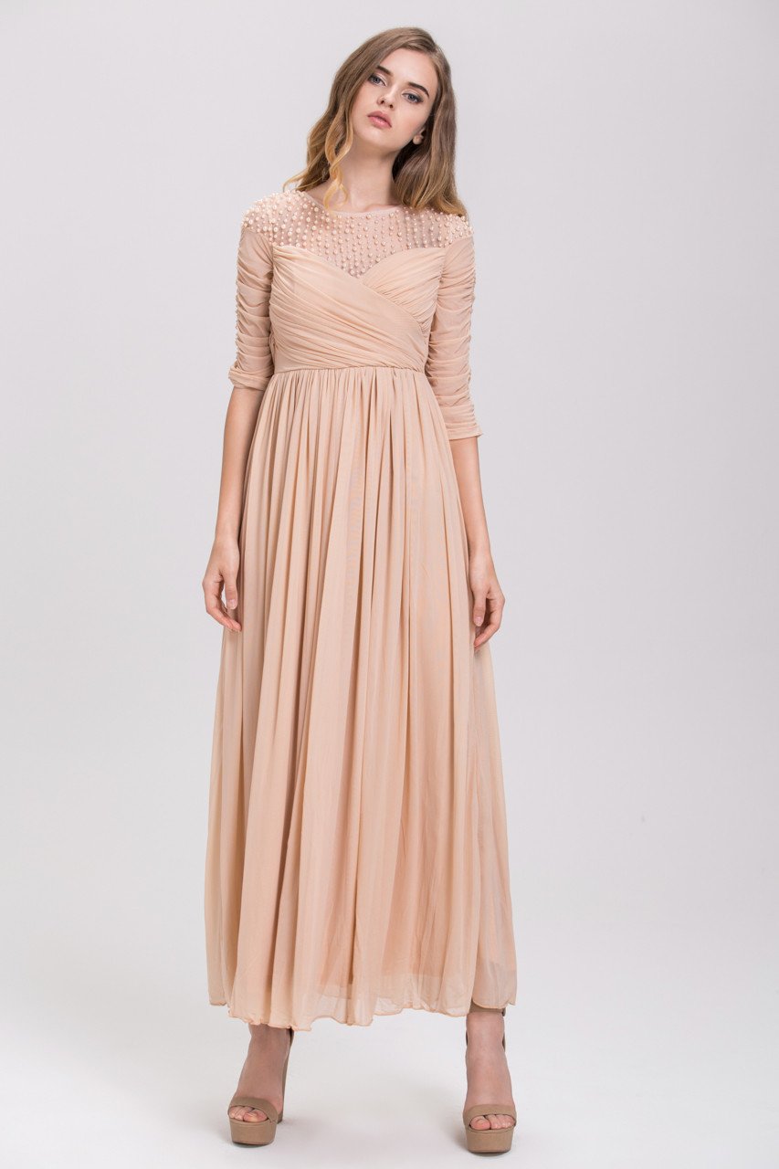 Champagne Pearl Evening Maxi Dress - ownthelooks-Development