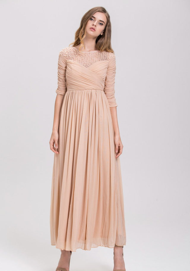 Champagne Pearl Evening Maxi Dress - ownthelooks-Development