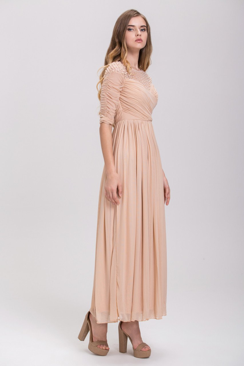Champagne Pearl Evening Maxi Dress - ownthelooks-Development