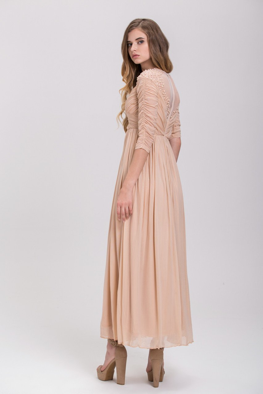 Champagne Pearl Evening Maxi Dress - ownthelooks-Development
