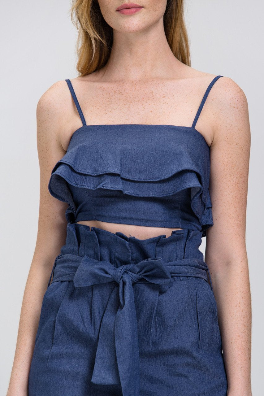 Maram Zbaeda - Denim Blue High Waist and Ruffled Bandeau 2 piece Co-ord - ownthelooks-Development
