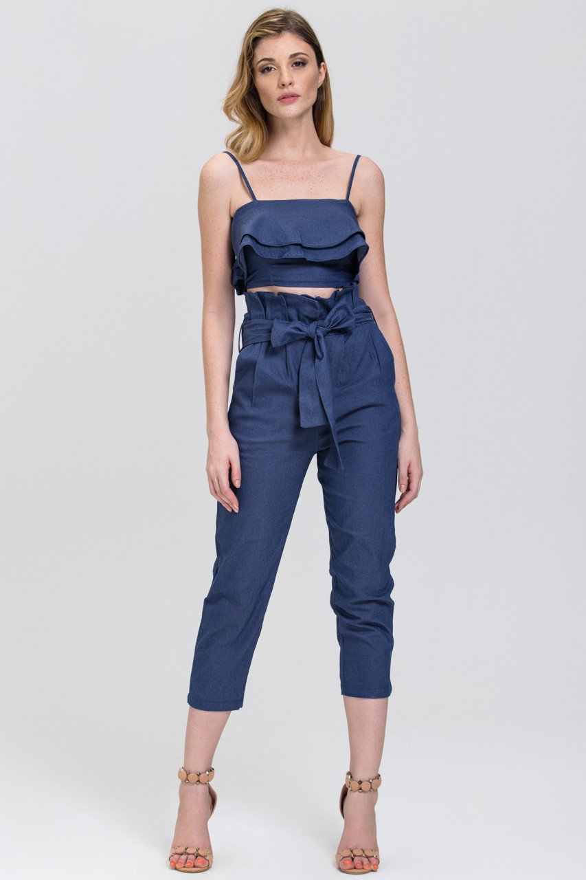 Maram Zbaeda - Denim Blue High Waist and Ruffled Bandeau 2 piece Co-ord - ownthelooks-Development