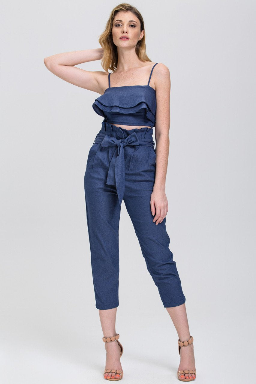 Maram Zbaeda - Denim Blue High Waist and Ruffled Bandeau 2 piece Co-ord - ownthelooks-Development