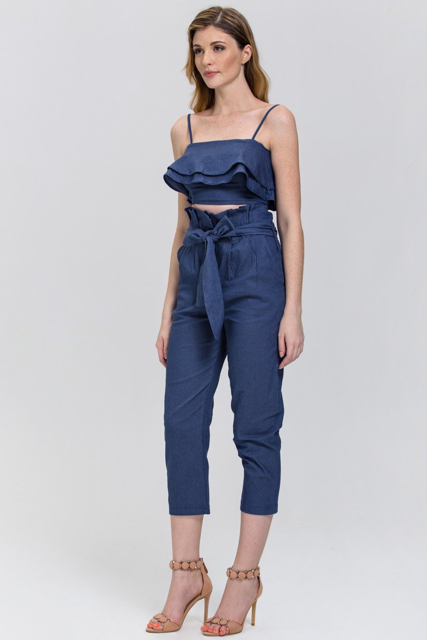Maram Zbaeda - Denim Blue High Waist and Ruffled Bandeau 2 piece Co-ord - ownthelooks-Development