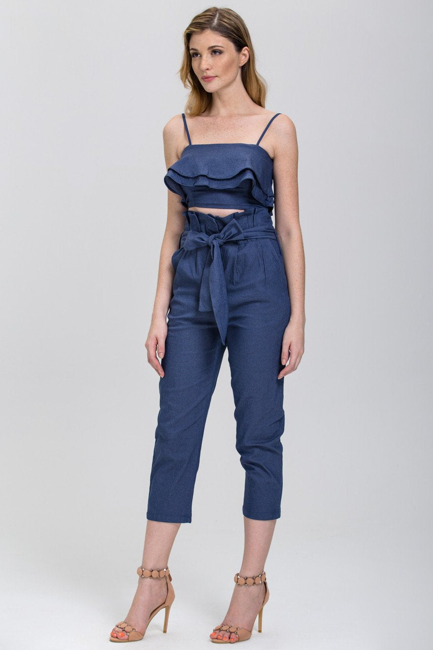 Maram Zbaeda - Denim Blue High Waist and Ruffled Bandeau 2 piece Co-ord - ownthelooks-Development