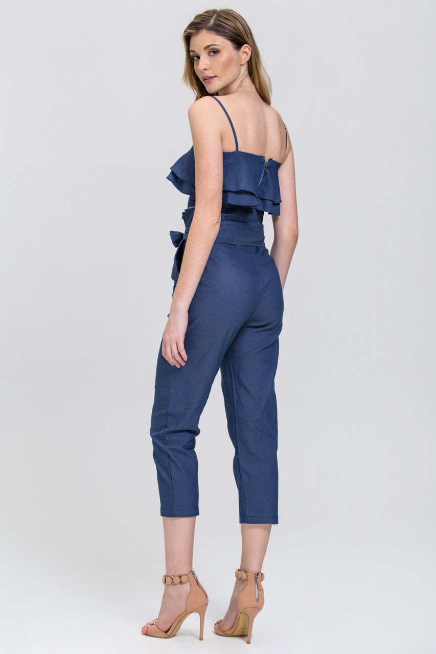 Maram Zbaeda - Denim Blue High Waist and Ruffled Bandeau 2 piece Co-ord - ownthelooks-Development