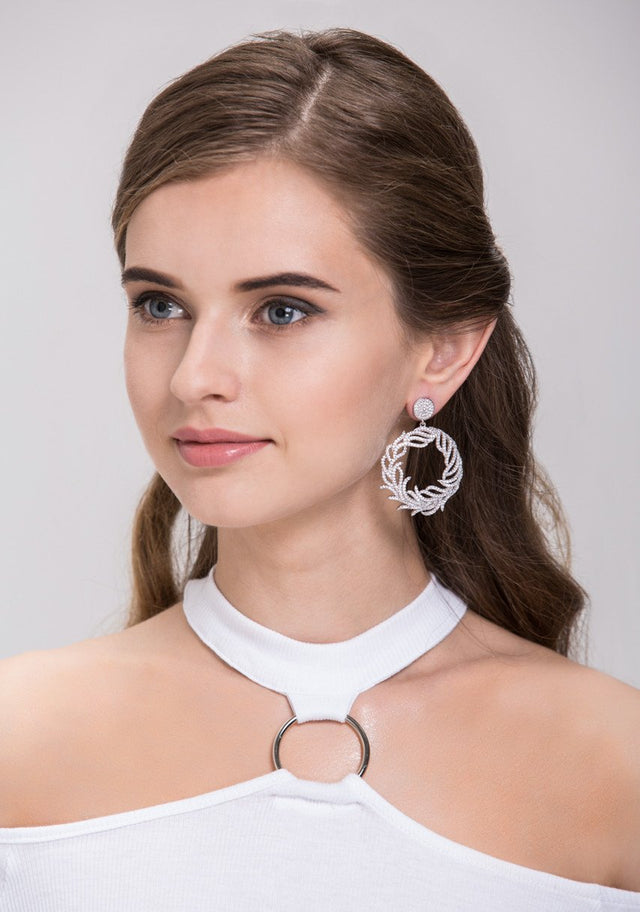 Silver Wreath Diamond Earrings - ownthelooks-Development