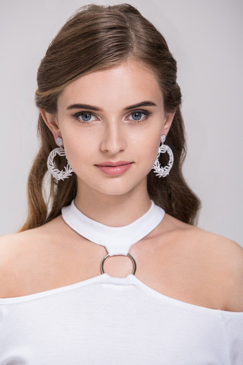 Silver Wreath Diamond Earrings - ownthelooks-Development