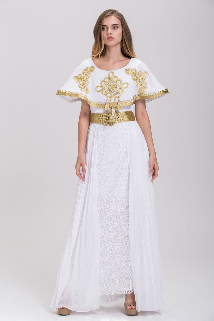 Mina Al Sheikhly - Ramadan Empress White and Gold  Chiffon Maxi Dress - ownthelooks-Development