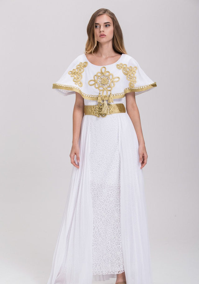 Mina Al Sheikhly - Ramadan Empress White and Gold  Chiffon Maxi Dress - ownthelooks-Development