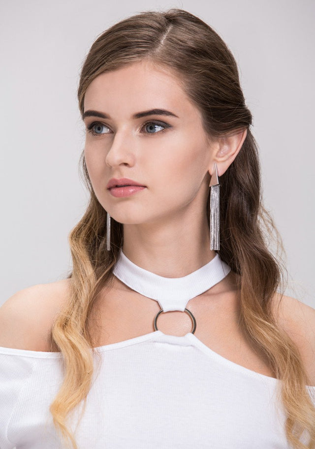Silver Prism Tassel Earrings - ownthelooks-Development