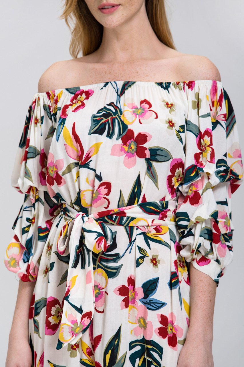 Mina Al Sheikhly - Floral Print Heavy Lace Skirt Trim Midi Dress - ownthelooks-Development