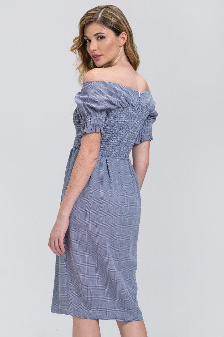Glen Plaid Elastic Body Midi Dress - ownthelooks-Development