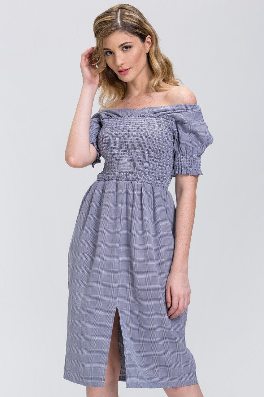 Glen Plaid Elastic Body Midi Dress - ownthelooks-Development