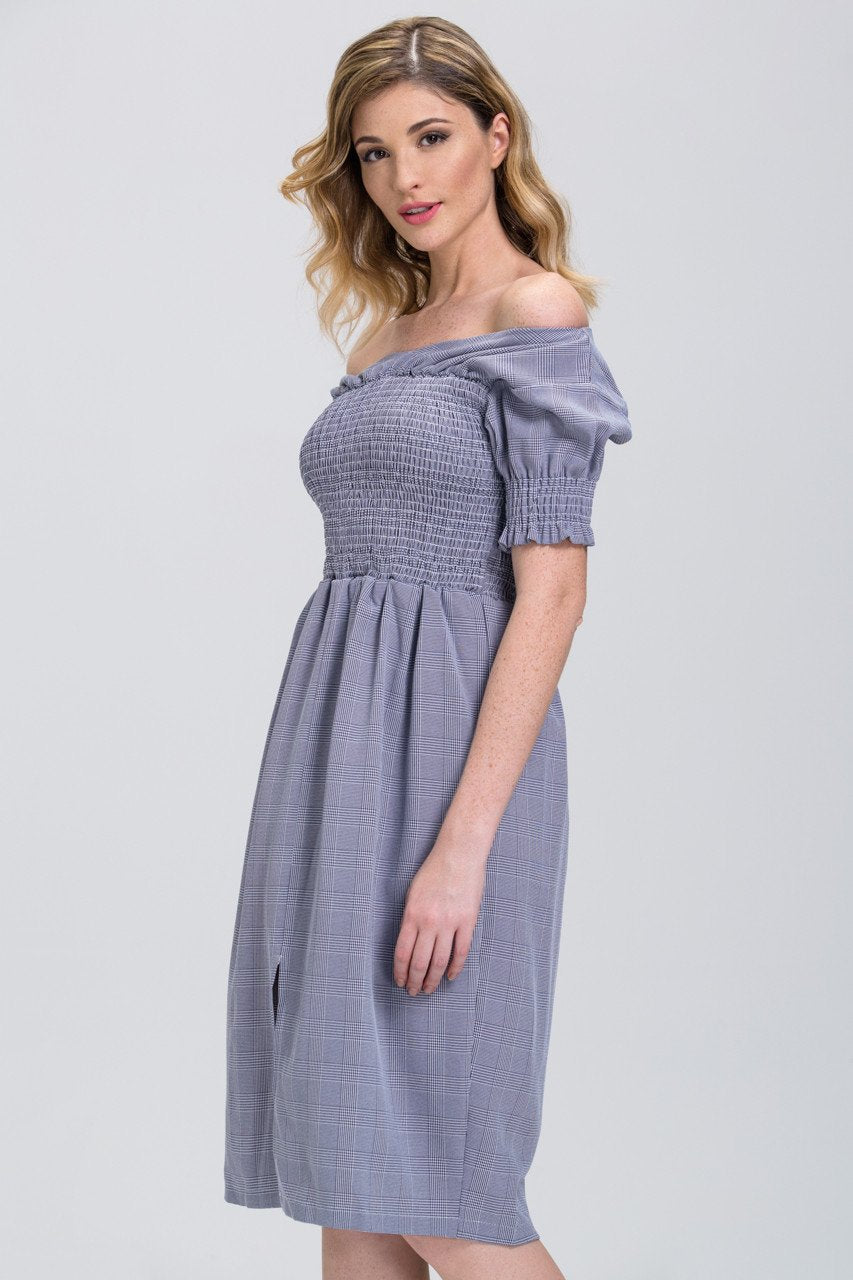 Glen Plaid Elastic Body Midi Dress - ownthelooks-Development