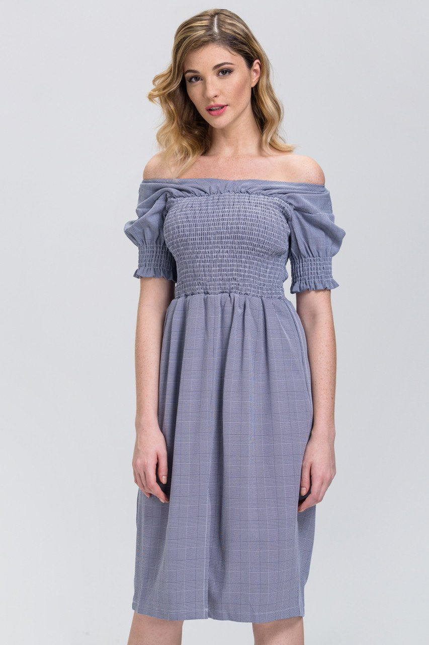 Glen Plaid Elastic Body Midi Dress - ownthelooks-Development