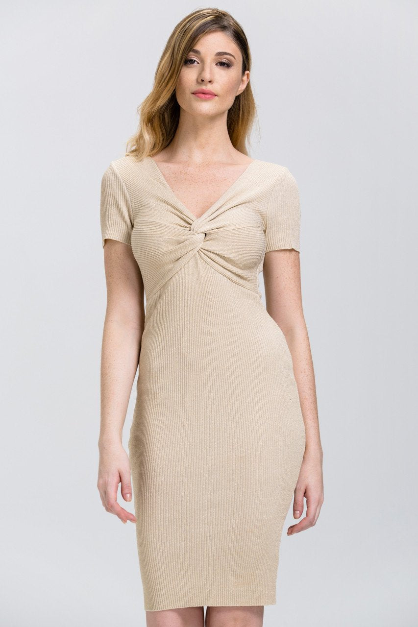 Gold Glimmer Sleeved Bodycon Midi Dress - ownthelooks-Development