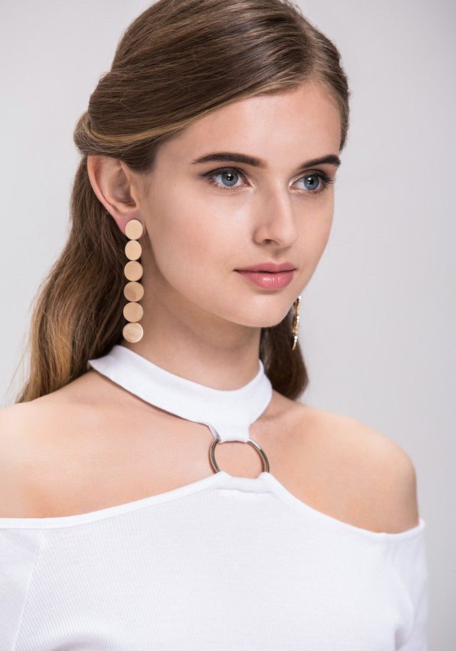 Gold Plated Medallion Tier Dangling Earrings - ownthelooks-Development