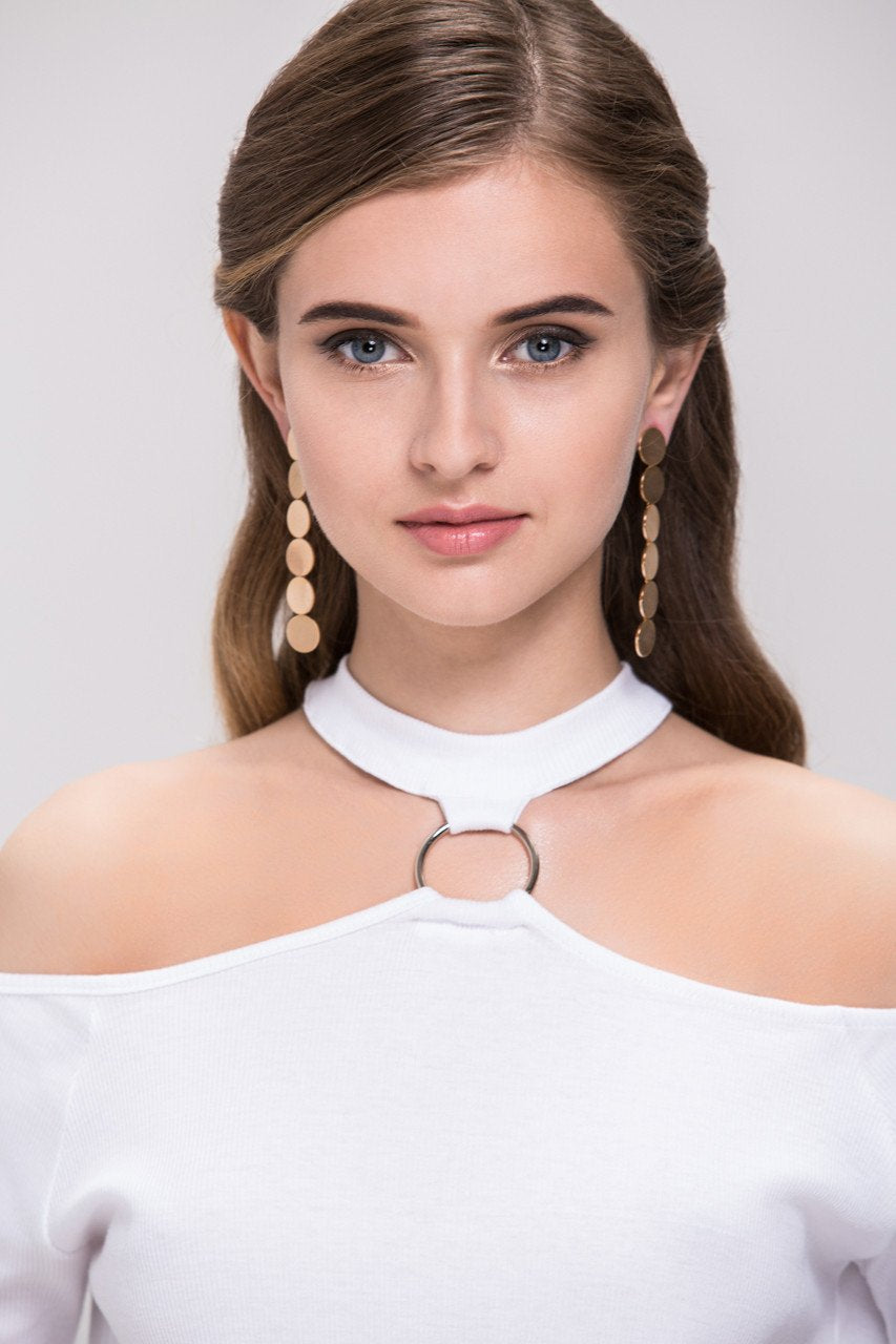 Gold Plated Medallion Tier Dangling Earrings - ownthelooks-Development