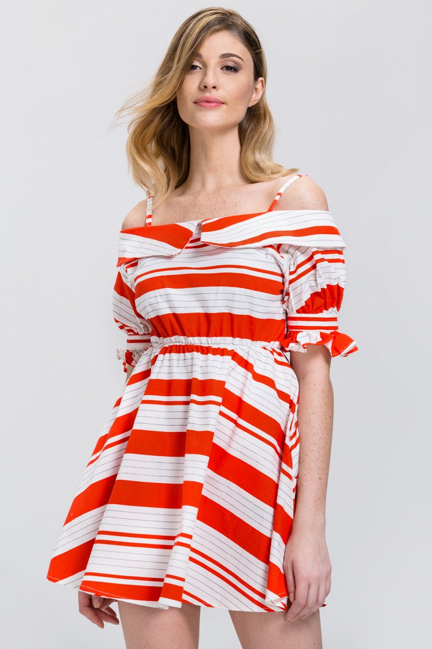 Orange Stripe Boat Collar Mini Dress - ownthelooks-Development
