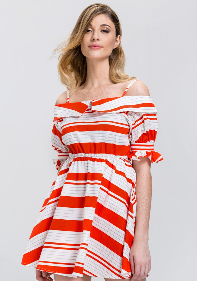 Orange Stripe Boat Collar Mini Dress - ownthelooks-Development