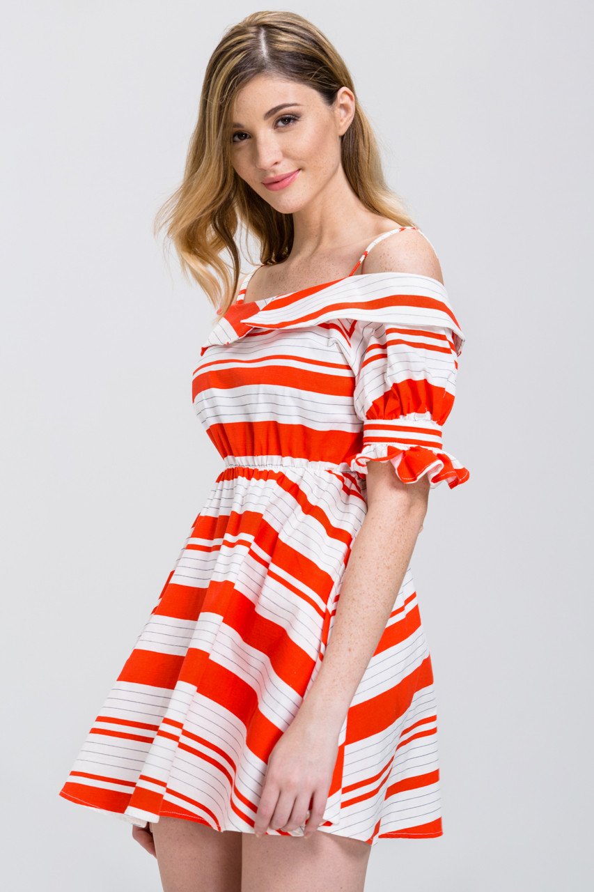 Orange Stripe Boat Collar Mini Dress - ownthelooks-Development
