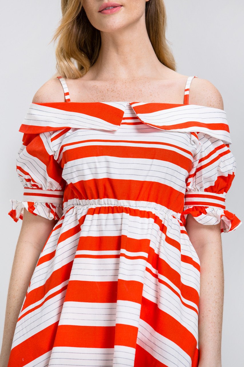 Orange Stripe Boat Collar Mini Dress - ownthelooks-Development