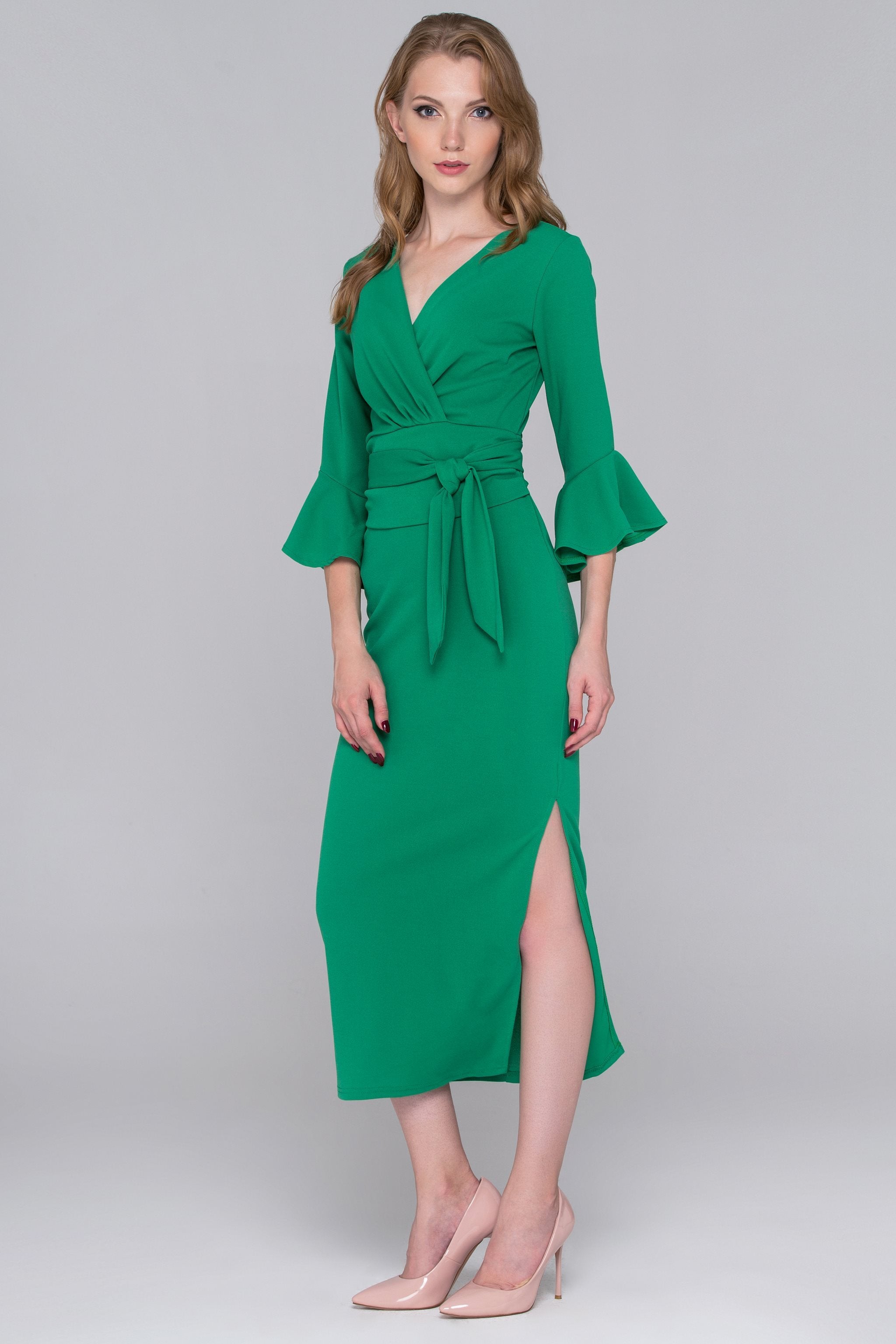 Archer Green Trumpet Sleeves Midi Dress - ownthelooks-Development