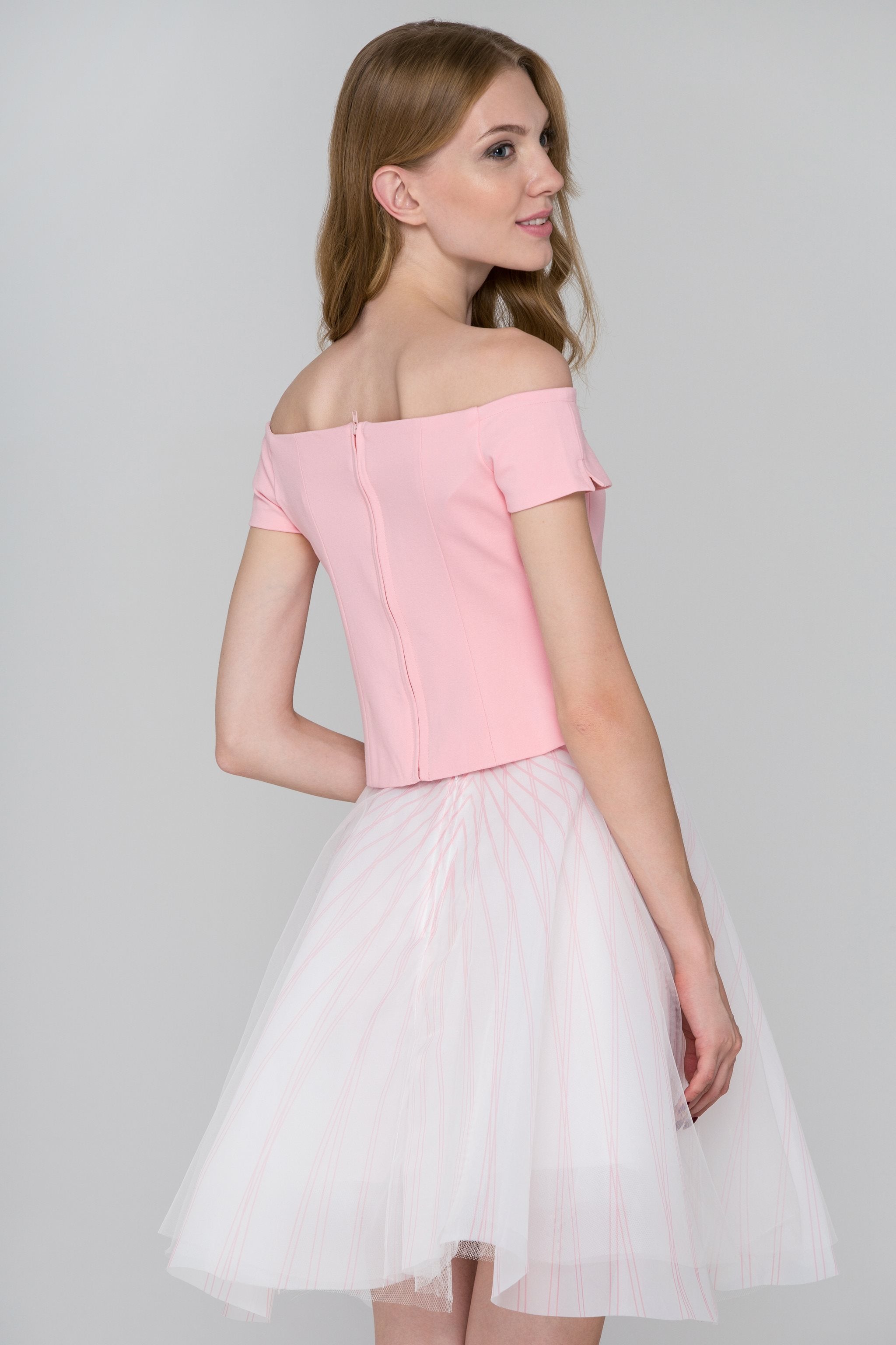 Baby Pink Off-the-Shoulder Two Piece Dress - ownthelooks-Development