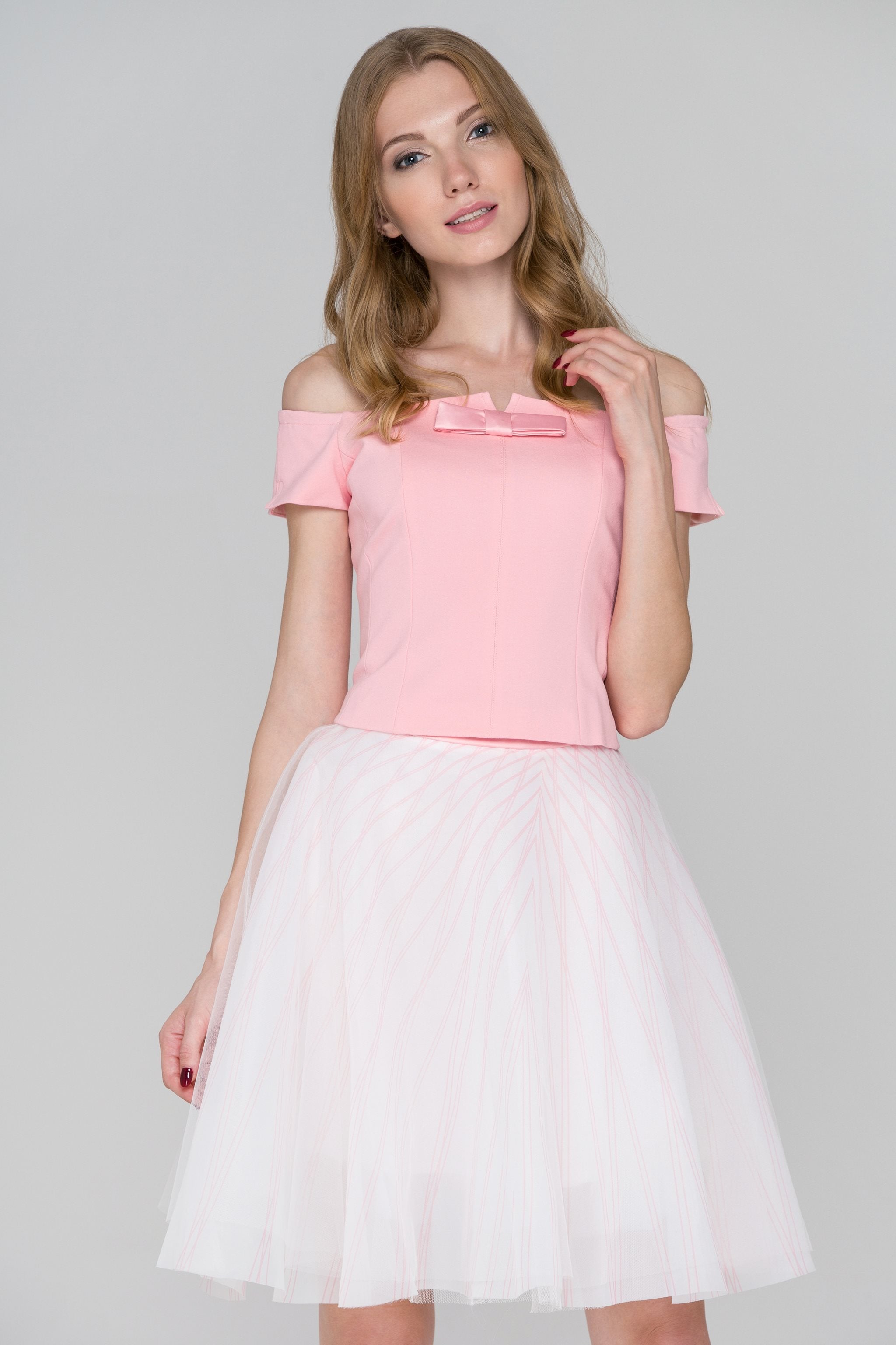 Baby Pink Off-the-Shoulder Two Piece Dress - ownthelooks-Development