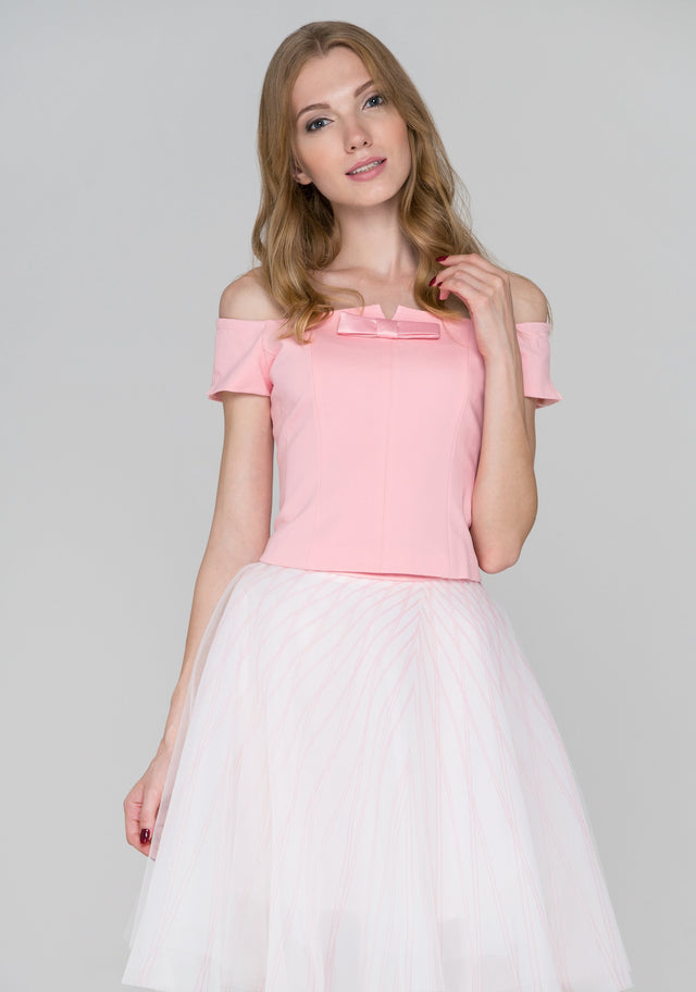Baby Pink Off-the-Shoulder Two Piece Dress - ownthelooks-Development